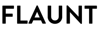 Black 'FLAUNT' text on a white background