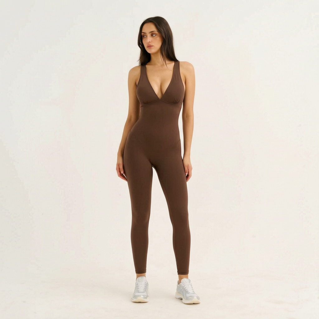 Deep V neck Tummy Flattering Yoga Jumpsuit
