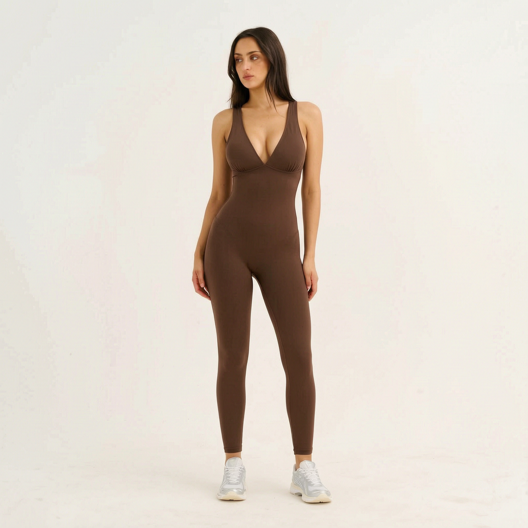 Deep V neck Tummy Flattering Yoga Jumpsuit