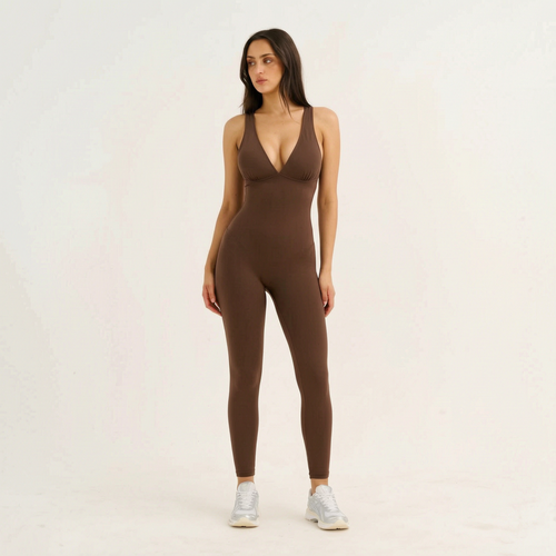 Deep V neck Tummy Flattering Yoga Jumpsuit