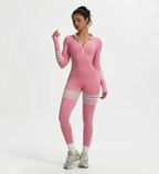Quadruple Stripe Long sleeve Fitness Jumpsuit