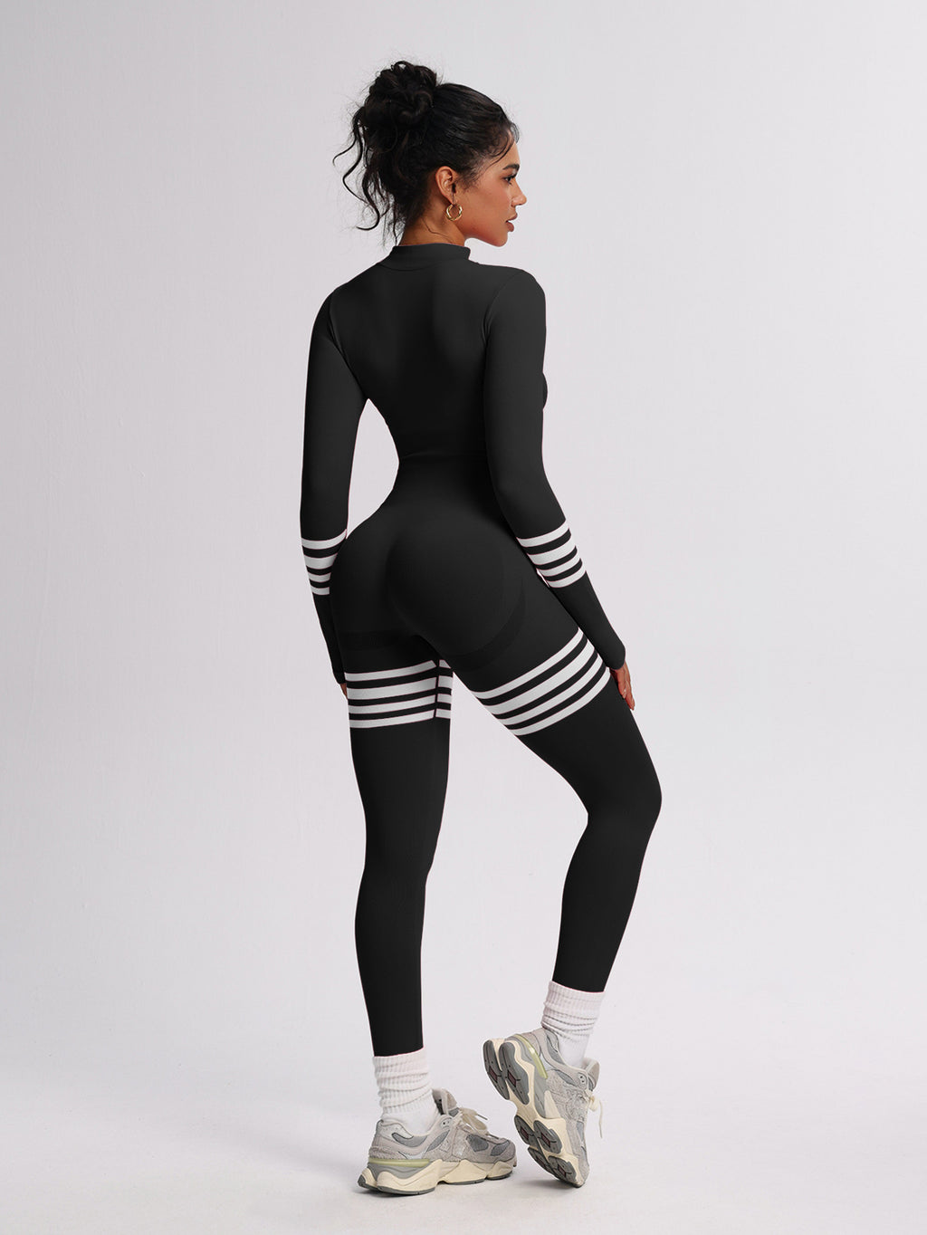 Quadruple Stripe Long sleeve Fitness Jumpsuit