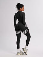 Quadruple Stripe Long sleeve Fitness Jumpsuit