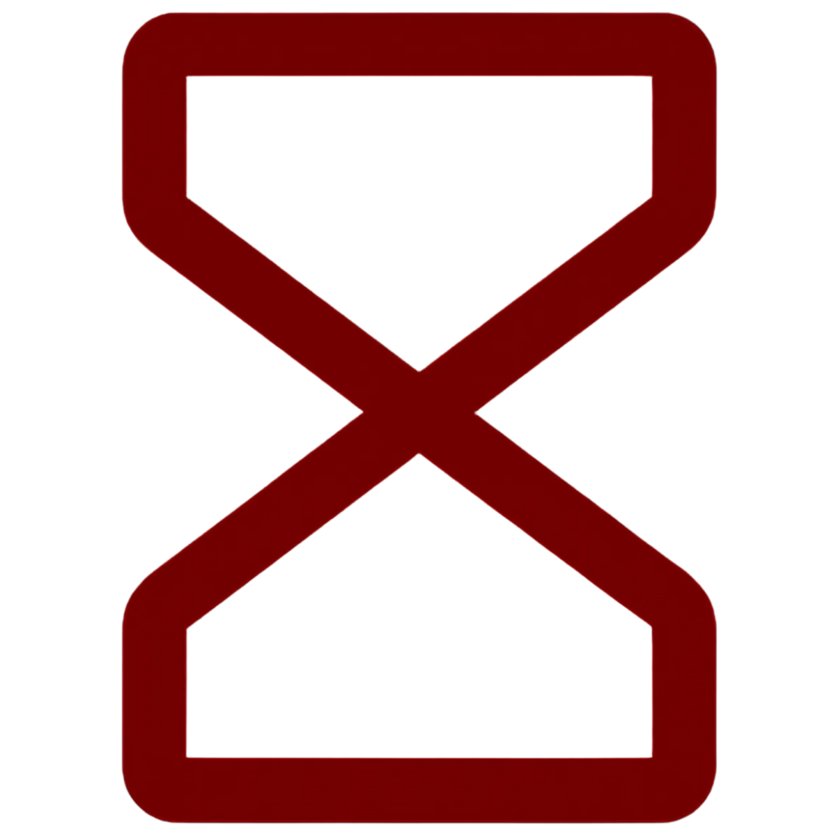 Red hourglass icon on a black background
